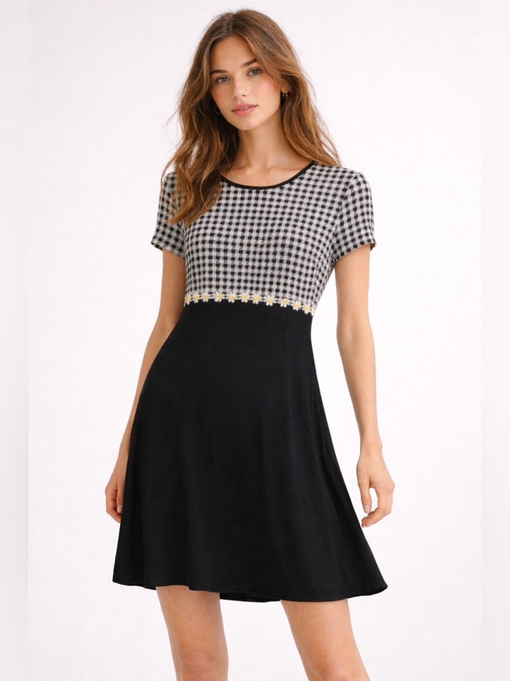Urban Outfitters Dress size Medium Y2K 90s Gingham Daisy Babydoll Mini Black